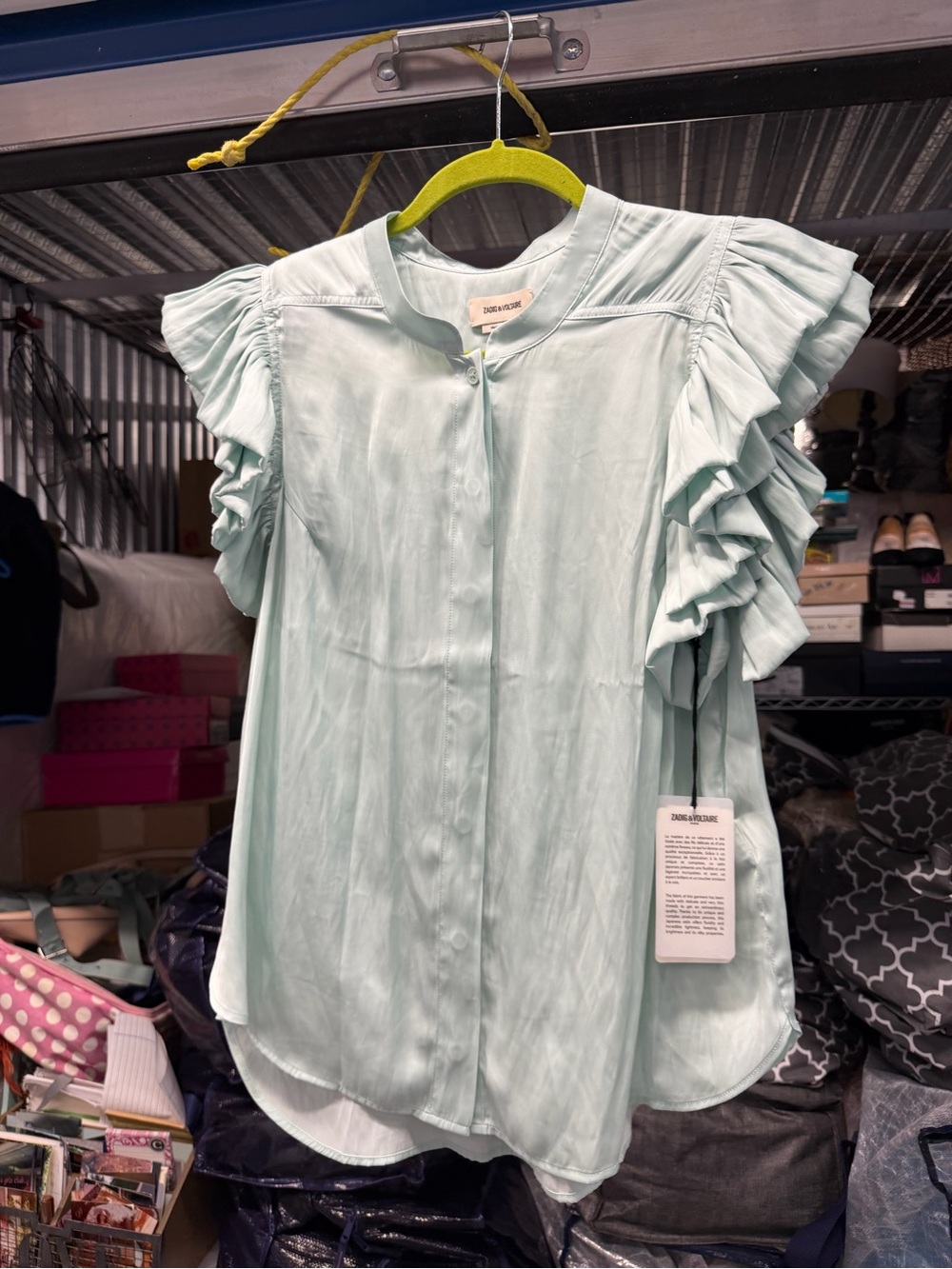 Zadig & Voltaire Mint Green Ruffle-Sleeve Blouse